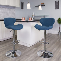 Flash Furniture CH-321-BLFAB-GG Contemporary Fabric Adjustable Height Barstool with Chrome Base in Blue